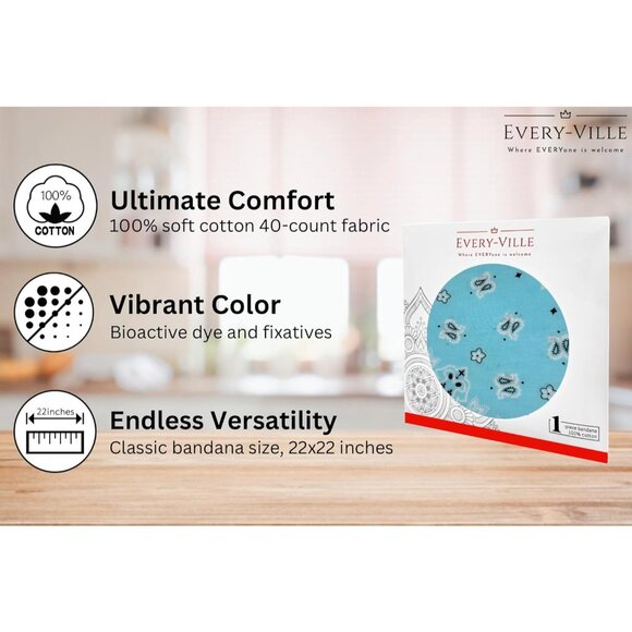 Women's Light Blue Cotton Bandana Large Cowgirl Handkerchief Headband Scarf - Picture 2 of 7